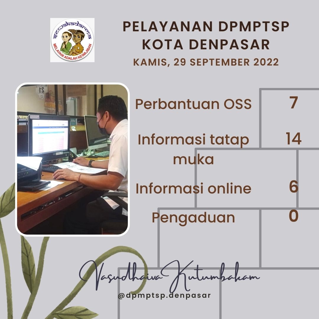 Informasi layanan harian DPMPTSP Kota Denpasar pada hari Kamis tanggal 29 September 2022