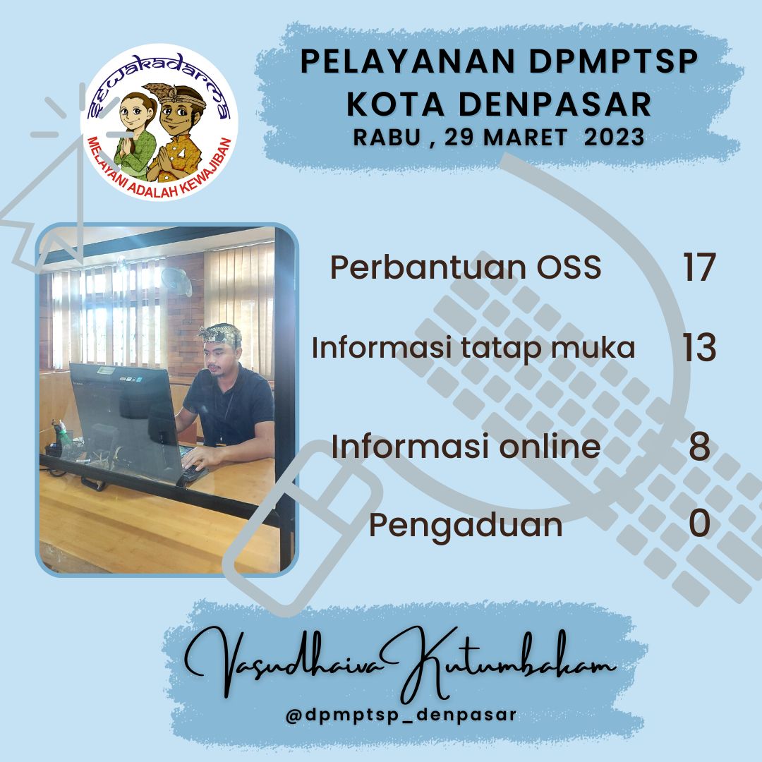 Informasi izin terbit harian DPMPTSP Kota Denpasar pada hari Rabu tanggal 29 Maret 2023