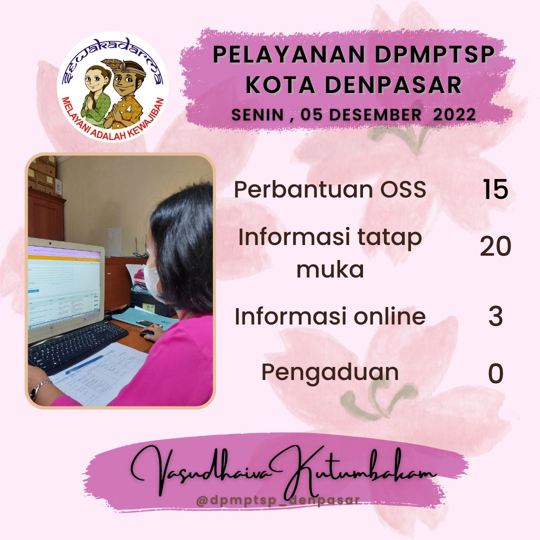 Informasi layanan harian DPMPTSP Kota Denpasar pada hari SENIN tanggal 5 Desember 2022