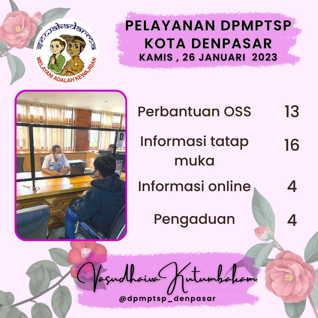 Informasi layanan harian DPMPTSP Kota Denpasar pada hari Kamis tanggal 26 Januari 2023