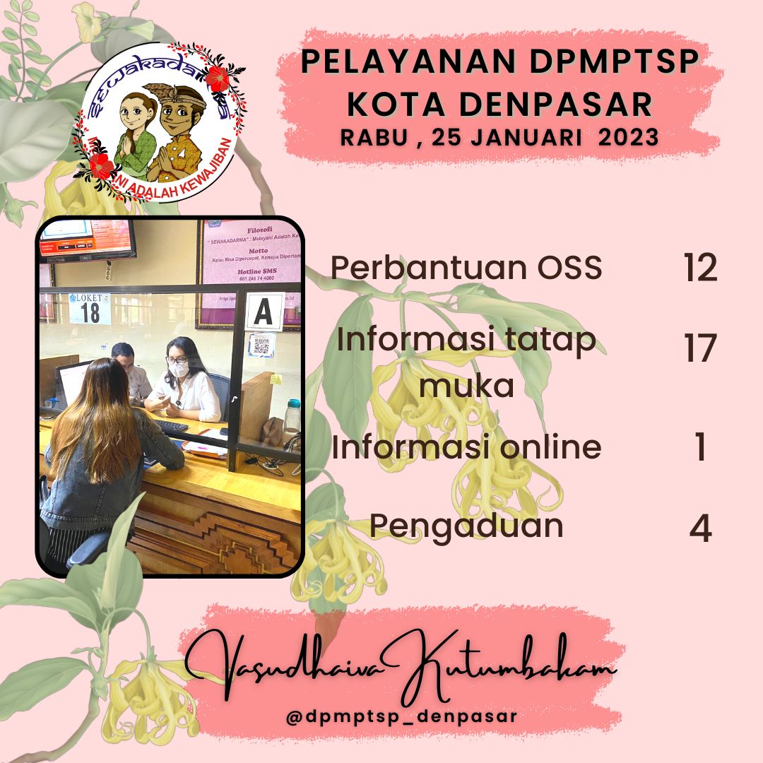 Informasi layanan harian DPMPTSP Kota Denpasar pada hari Rabu tanggal 25 Januari 2023