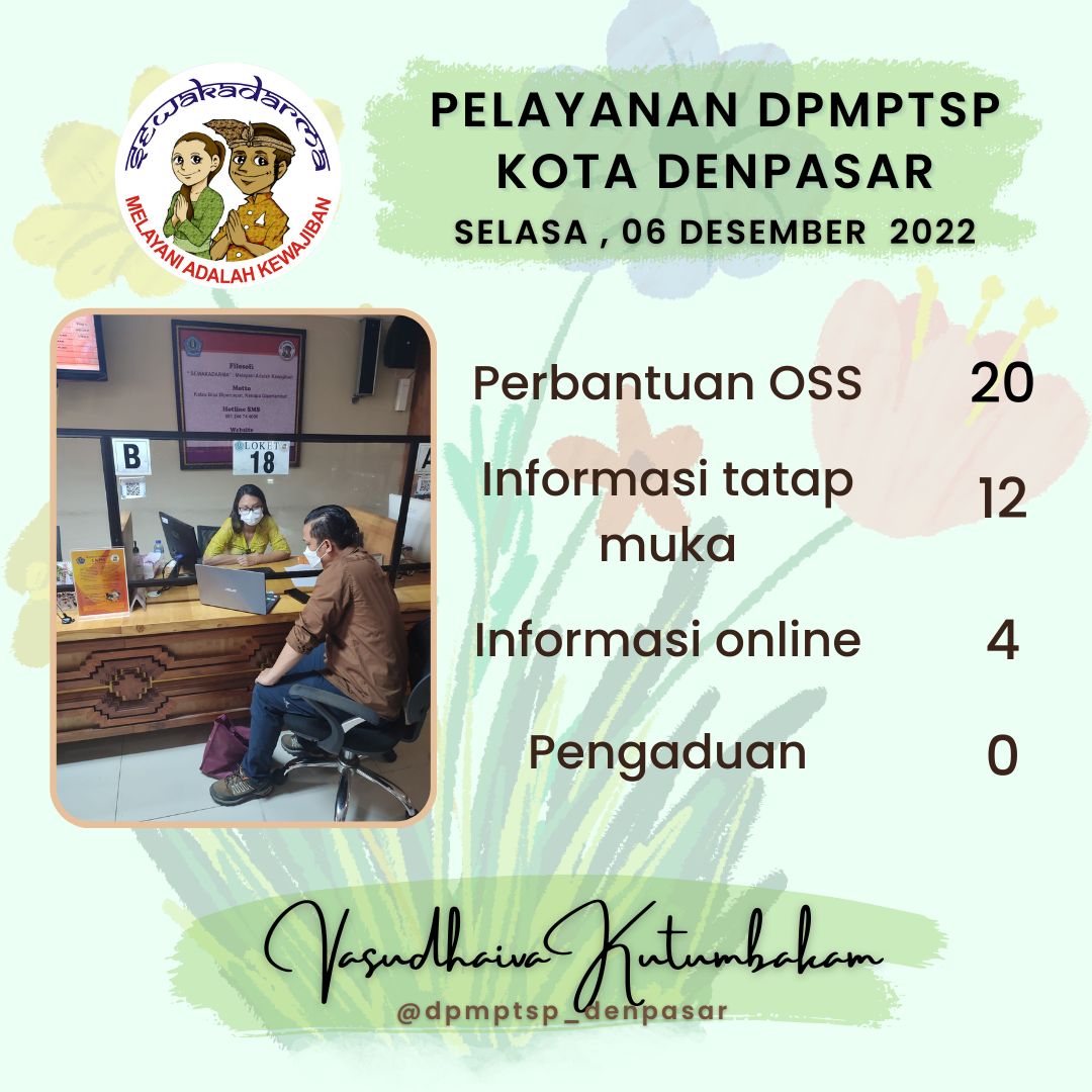 Informasi layanan harian DPMPTSP Kota Denpasar pada hari SELASA tanggal 6 Desember 2022